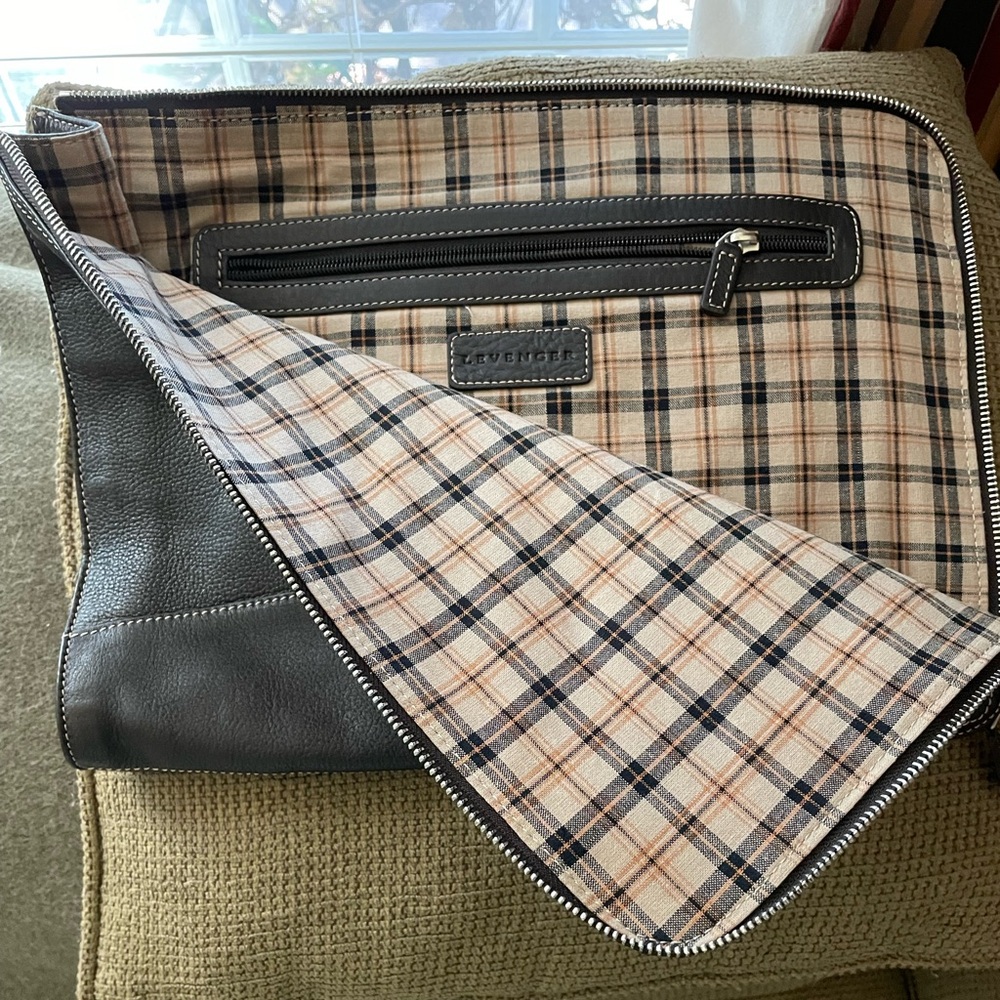 **Levenger** Pebbled Dark Mocha Bomber Jacket Briefolio.